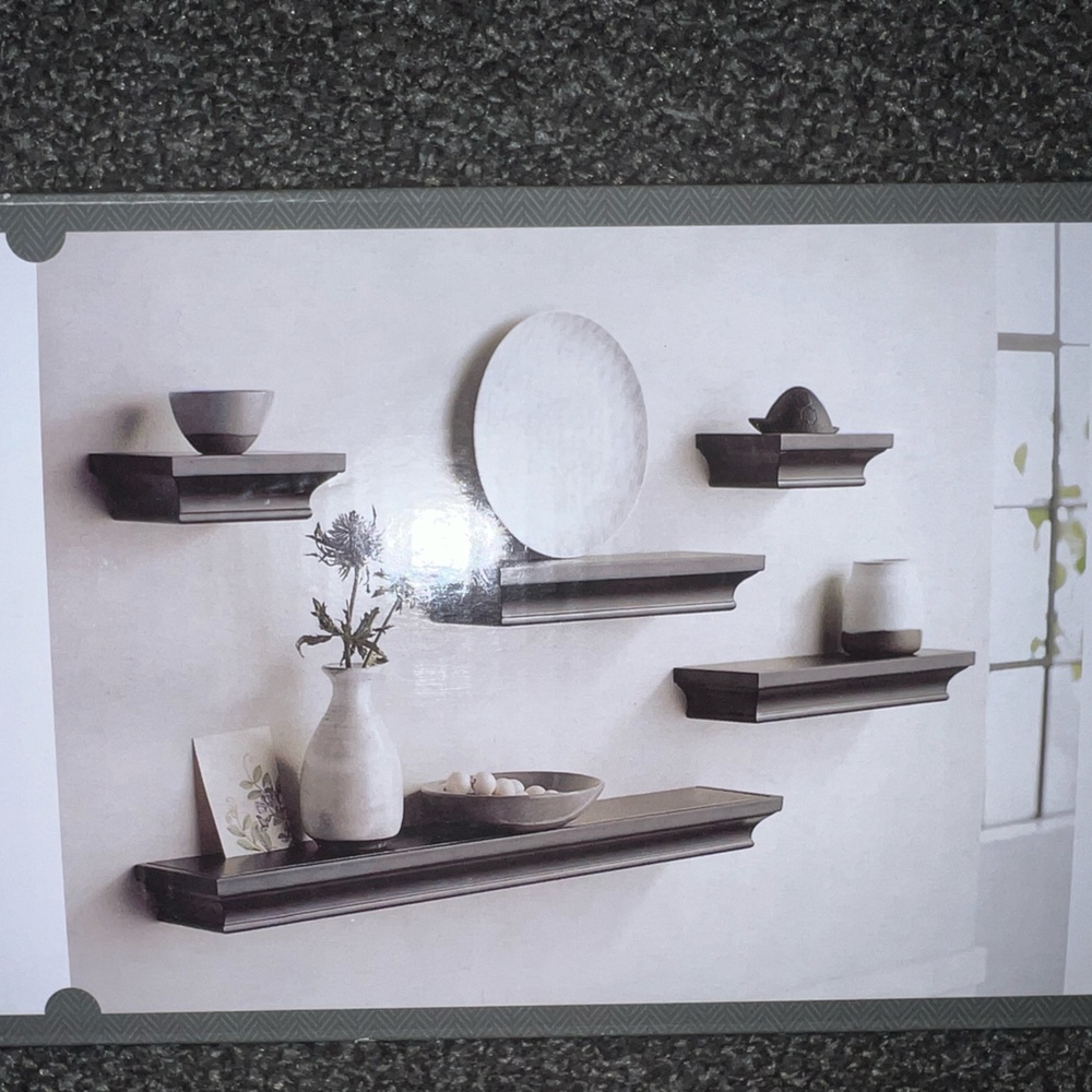 1 set 5 piece black finish wall shelf set